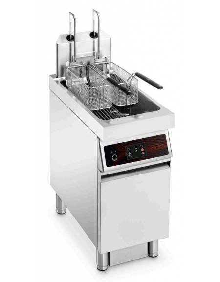 Friggitrice automatica a gas su mobile 1 Vasca lt. 23 - Con sollevamento cesto automatico - Vasca pulita a Y - cm 40x90x111h