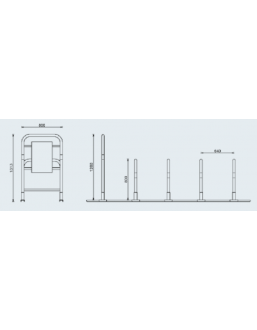 Portabici singolo a 3 posti, realizzato in acciaio zincato e verniciato. Da tassellare - cm 250x80x131,3h