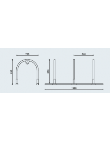 Portabici a 3 archetti, realizzato in acciaio inox - da tassellare - cm 192x72,8x83.3h