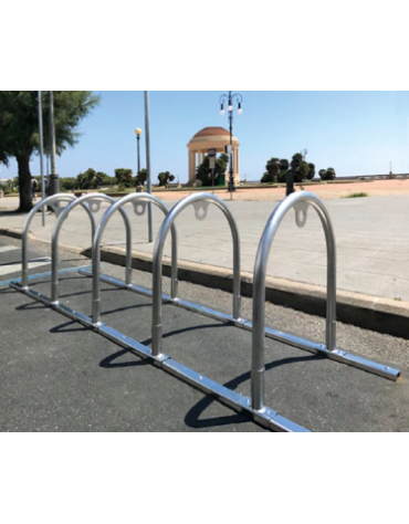 Portabici a 5 archetti, realizzato in acciaio inox. da tassellare - cm 320x72,8x83,3h