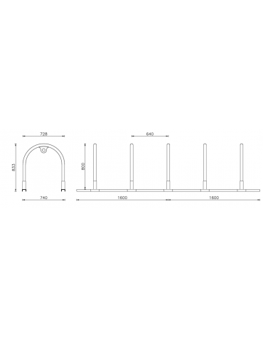 Portabici a 5 archetti, realizzato in acciaio inox. da tassellare - cm 320x72,8x83,3h