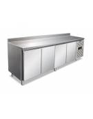 Tavolo refrigerato congelatore 4 porte con alzatina -18° -22°C in acciaio inox AISI 304 - CLASSE E - cm. 223x70x96h