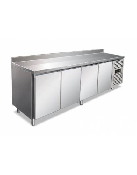 Tavolo refrigerato congelatore 4 porte con alzatina -18° -22°C in acciaio inox AISI 304 - CLASSE E - cm. 223x70x96h