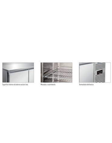 Tavolo refrigerato congelatore 4 porte con alzatina -18° -22°C in acciaio inox AISI 304 - CLASSE E - cm. 223x70x85h