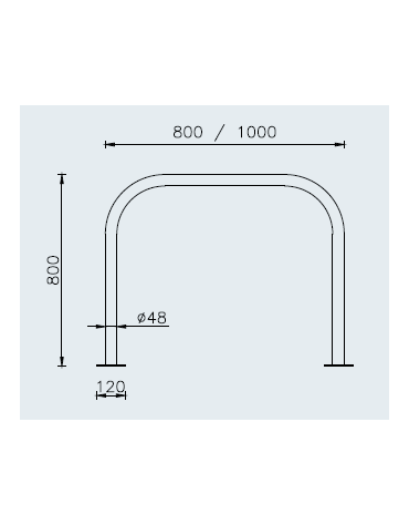 Barriera con piegatura a freddo di tubolare in acciaio mm Ø48 a forma di U rovesciato , da tassellare - cm 80x80h