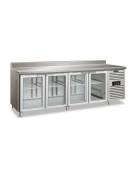 Tavolo refrigerato con alzatina 4 Porte a vetro - Refrigerazione ventilata +2 °+8°C - cm. 223x70x85h