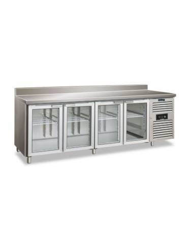 Tavolo refrigerato con alzatina 4 Porte a vetro - Refrigerazione ventilata +2 °+8°C - cm. 223x70x85h