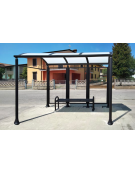 Pensilina 3 moduli in acciaio verniciato con copertura e parete di fondo in policarbonato alveolare - cm 330x158,8x239,5h