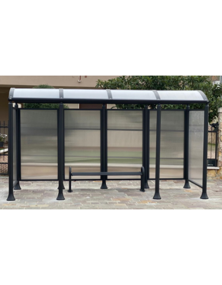 Pensilina 4 moduli in acciaio verniciato con copertura e parete di fondo in policarbonato alveolare - cm 429x158,8x239,5h