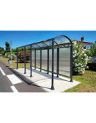 Pensilina 5 moduli in acciaio verniciato con copertura e parete di fondo in policarbonato alveolare - cm 534x158,8x239,5h