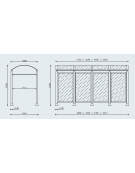 Pensilina 5 moduli in acciaio verniciato con copertura e parete di fondo in policarbonato alveolare - cm 534x158,8x239,5h