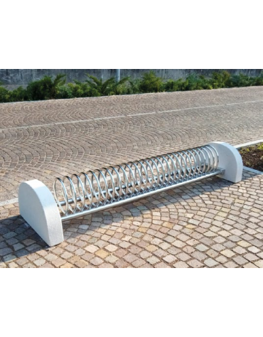 Portabici 3 posti composto da rastrelliera realizzata in acciaio inox e fianchi in cemento - cm 174,5x75,2x42h