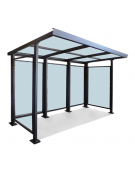 Pensilina attesa autobus, struttura in acciaio, parete fondo in vetro e copertura in policarbonato - cm 300x203,2x238h