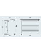 Pensilina in acciaio e legno con copertura in lamiera e parete di fondo rivestita in legno - cm 350x202x243,9h