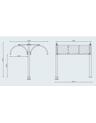 Pensilina attesa bus bifacciale, in acciaio verniciato, con tetto e parete di fondo in policarbonato - cm 341x350,8x316,5h