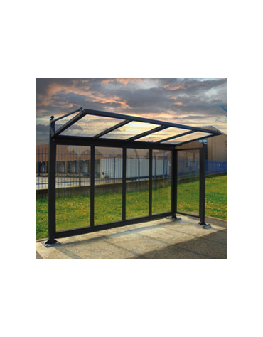 Pensilina bifacciale bus in acciaio verniciato, con tetto e parete di fondo in policarbonato - cm 319,6x300x250h