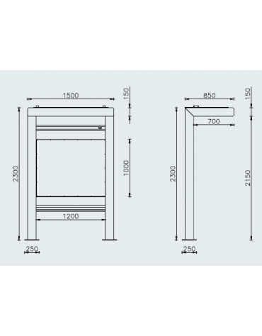 Bacheca monofacciale con tettoia, in acciaio zincato e verniciato - Da inghisare - cm 150x85x230h