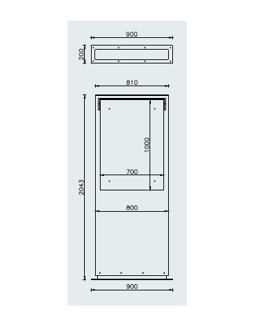 Bacheca monofacciale  in acciaio inox, con superficie espositiva in policarbonato. Da tassellare - cm 90x204,3h