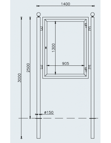 Bacheca bifacciale in acciaio zincato e verniciato con ante in vetro, da inghisare - cm 140x8x300h