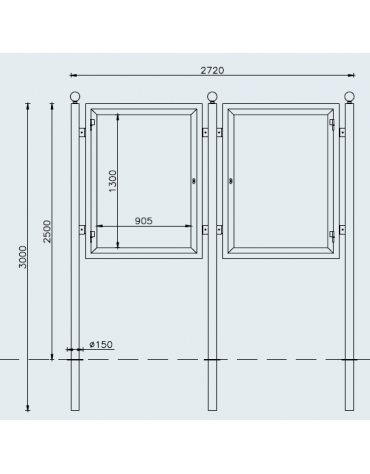 Bacheca monofacciale doppia in acciaio zincato e verniciato con ante in vetro, da inghisare - cm 272x8x300h