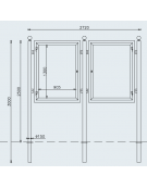 Bacheca bifacciale doppia in acciaio zincato e verniciato con ante in vetro, da inghisare - cm 272x8x300h