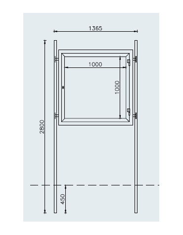 Bacheca bifacciale in acciaio zincato e verniciato, con pannelli cm 100x100. Da inghisare - cm 136,5x280h