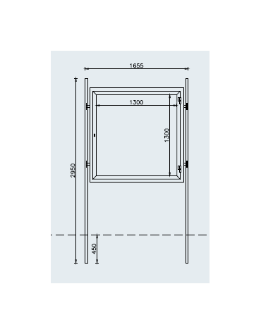 Bacheca monofacciale in acciaio zincato e verniciato, con pannello di cm 130x130. Da inghisare - cm 165,5x295h