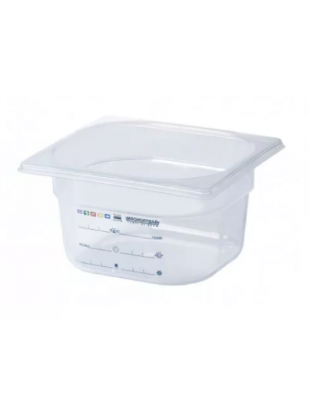 Bacinella contenitore GN 1/6 in polipropilene IML con etichetta permanente costampata e scala graduata - mm 176x162x150h