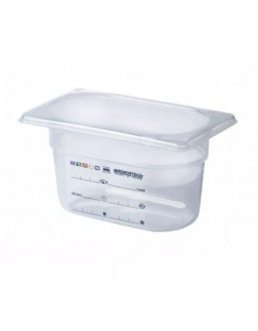 Bacinella contenitore GN 1/9 in polipropilene IML con etichetta permanente costampata e scala graduata - mm 176x108x100h