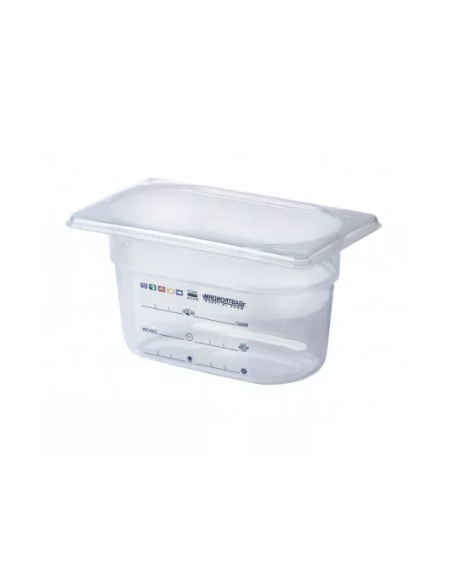 Bacinella contenitore GN 1/9 in polipropilene IML con etichetta permanente costampata e scala graduata - mm 176x108x100h
