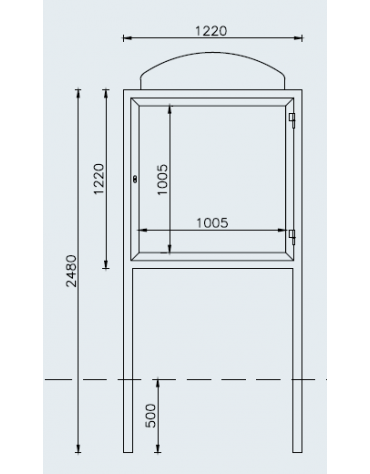Bacheca in acciaio zincato e verniciato, anta apribile in vetro, pannello espos. cm 100×100 da inghisare -  cm 122x248h