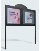 Bacheca in acciaio zincato e verniciato, ante in vetro, pannelli esposi. cm 200×130, 2 ante - da inghisare  - cm 239x300h