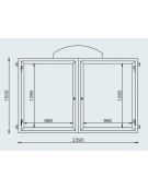 Bacheca a muro in acciaio zincato e verniciato, 2 ante apribili in vetro, pannello espositivo cm 200x130