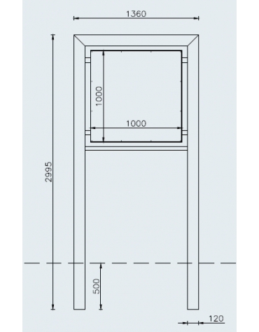 Bacheca in acciaio zincato e verniciato, pannello monofacciale di cm 100x100  - dimensioni tot cm 136x299,5h