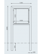 Bacheca in acciaio zincato e verniciato, pannello con anta in vetro bifacciale di cm 100x100 - dim. tot. cm  136x299,5