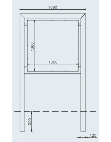 Bacheca in acciaio zincato e verniciato, pannello semplice monofacciale di cm 130x130  - dim tot cm 166x299,5h