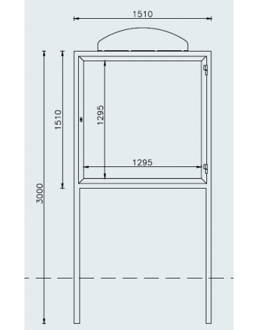 Bacheca in acciaio zincato e verniciato, pannello con anta in vetro bifacciale di cm 130x130 - dim. tot. cm 166x 299,5