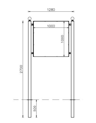 Bacheca in acciaio zincato con pannello in alluminio cm 100x100 - Da inghisare - Larghezza esterna cm 128