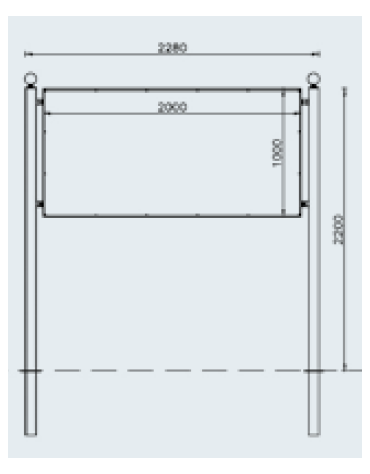 Bacheca in acciaio zincato con pannello in alluminio cm 200x100 - Da inghisare - Larghezza esterna cm 228