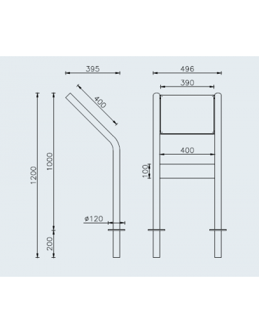 Leggio per esposizione realizzato in acciaio zincato e verniciato, con targa inferiore - Da inghisare - cm 49,6x120h