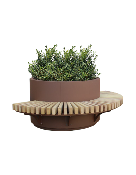 Fioriera circolare con seduta in legno di pregio e struttura in acciaio zincato e verniciato - cm Ø 120x75h