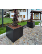 Panchina con fioriere laterali e seduta in acciaio, realizzata in acciaio zincato e verniciato - cm 300.5x70x70h