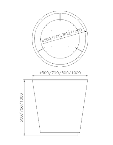 Fioriera conica realizzata in acciaio zincato e verniciato - cm 80x80x100h