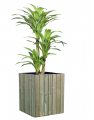 Fioriera quadrata realizzata in acciaio zincato e verniciato, rivestita in doghe di legno di pino - cm 50x50x50h