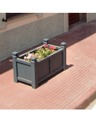 Fioriera a forma rettangolare in tubolare quadro con decori, ricavati da torneria e traversi in tubo quadro - cm 100x50x60h