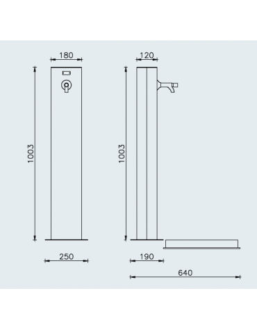 Fontana con struttura rettangolare, in acciaio zincato e verniciato, rubinetto in ottone e caditoia in ghisa - cm 18x12x100h