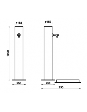 Fontana con struttura tonda in acciaio zincato e verniciato, con rubinetto in ottone e caditoia in ghisa - cm Ø15,2x73x100h