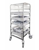 CARRELLO INOX PORTA PER CESTELLI LAVASTOVIGLIE - CAPACITA' N° 6 CESTELLI CM 50X50 - 4 RUOTE DI CUI 2 CON FRENO 