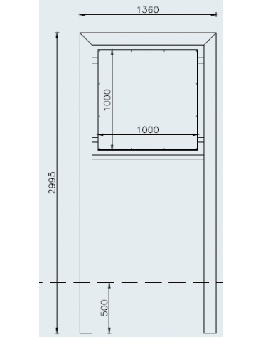 Bacheca in acciaio zincato e verniciato, con pannello semplice bifacciale di cm 100x100 - dim tot 136x299,5h