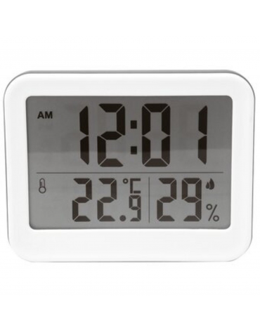 Termometro con orologio in ABS - range temperatura -20+50°C - formato orologio 12/24 ore - cm 13x10x2,5h